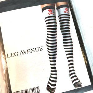 Leg Avenue 6007 Thigh High Skull Print Top Blk Wh  Stripe Discontinued  NWT NOS